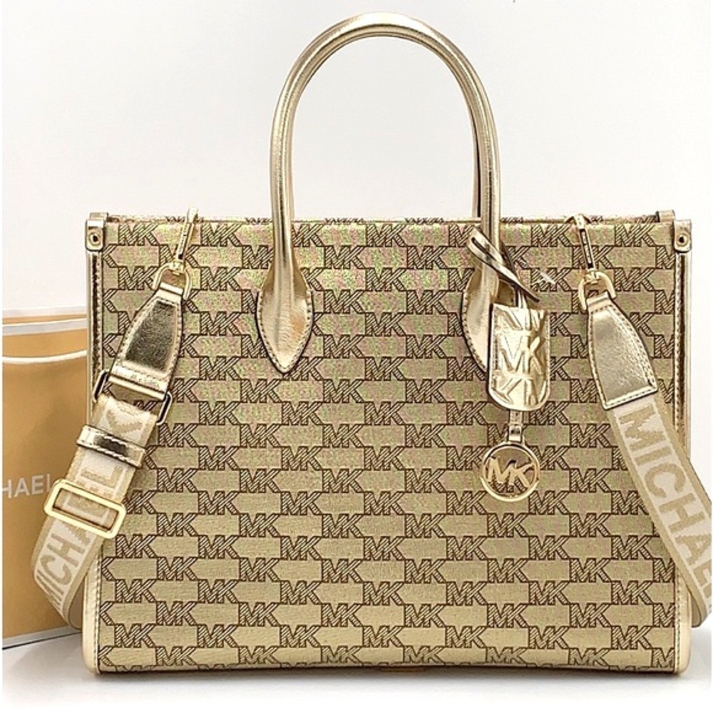 Michael Kors Medium Mirella EW Tote Bag Crossbody Shoulder Handbag PALE GOLD